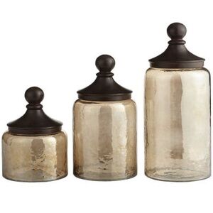 Set of TWO Pier 1 Glass Storage Jars with Dark Lids